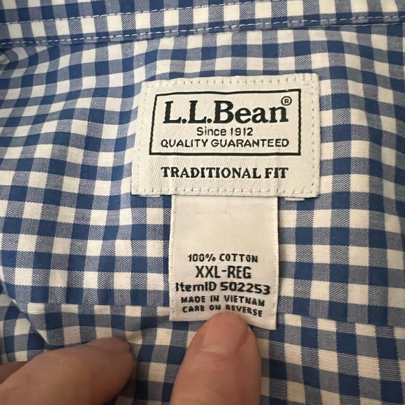 🌟3 for $25🌟 L. L.Bean Blue Casual Button Down Fit XXL Shirt with Gingham Pattern - Picture 2 of 7
